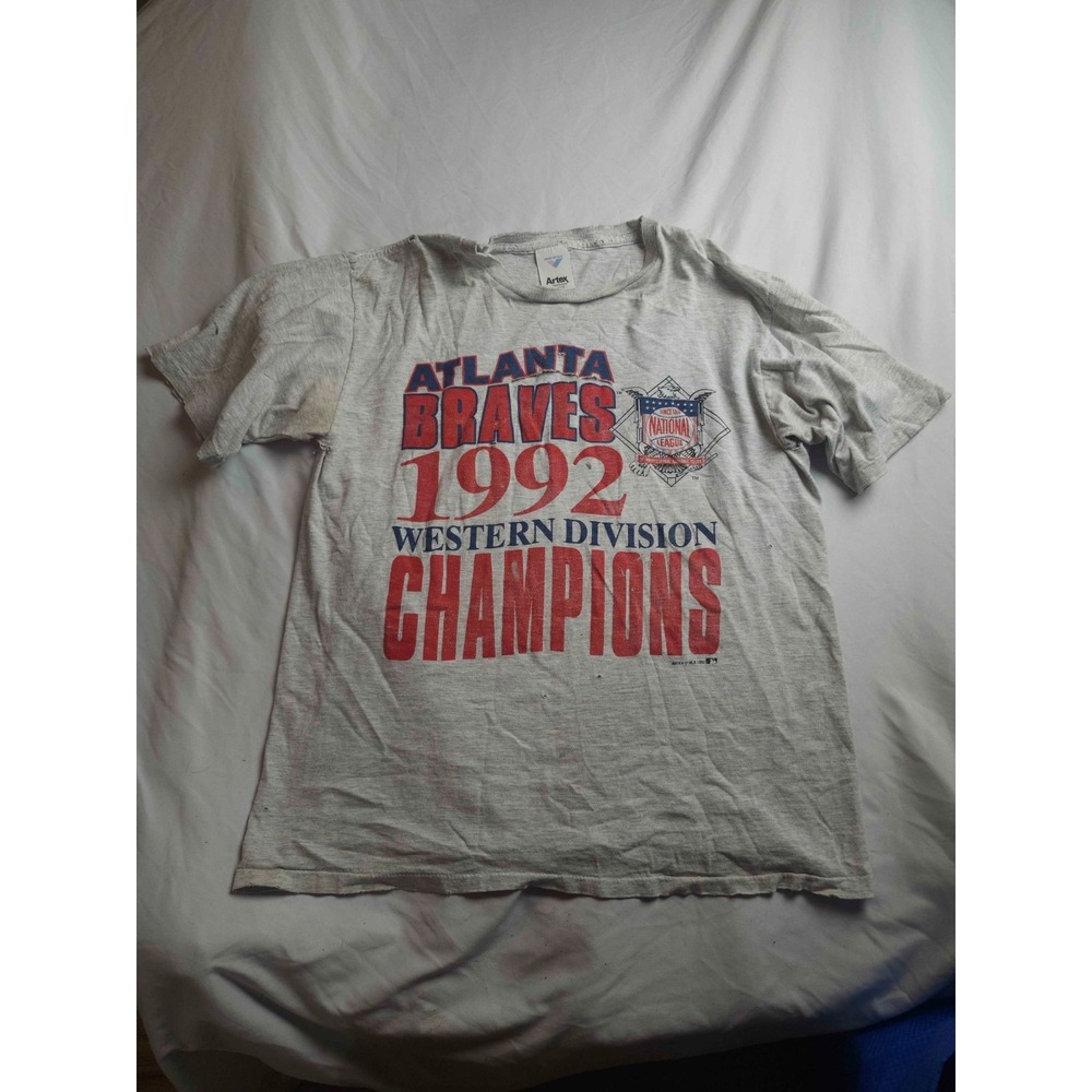 Atlanta Braves 1992 Western Division Champions T-shirt Mens Large Gray Vintage